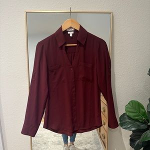 Express Slim Portofino Blouse Top Red Burgundy Small S